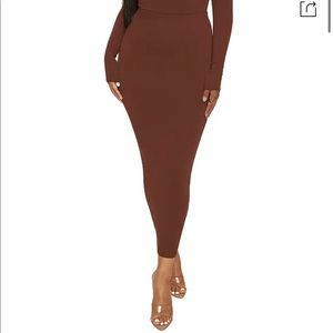 Naked Wardrobe Chocolate hourglass long skirt